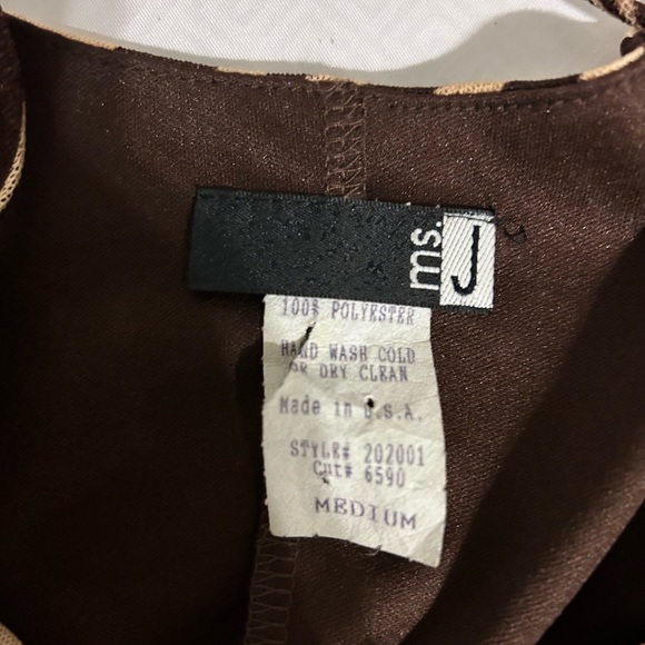 Y2K spaghetti strap Tan and brown dress with long side tail from ms J size M - Picture 6 of 9